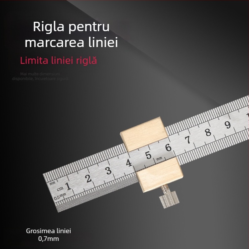 Riglă din oțel inoxidabil cu bloc de poziționare și limită – pentru tâmplărie, scară metrică și inci