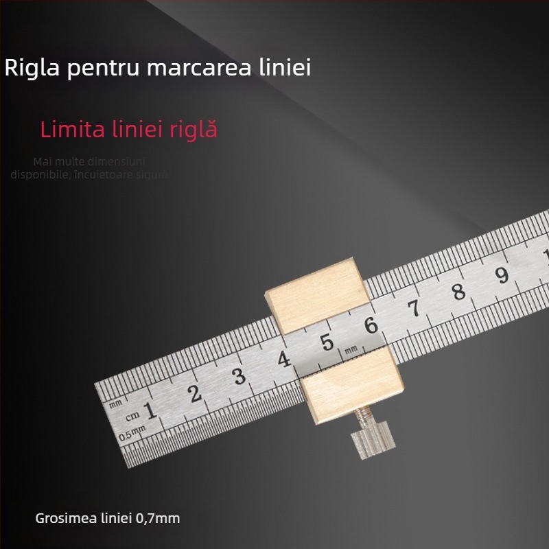 Riglă din oțel inoxidabil cu bloc de poziționare și limită – pentru tâmplărie, scară metrică și inci