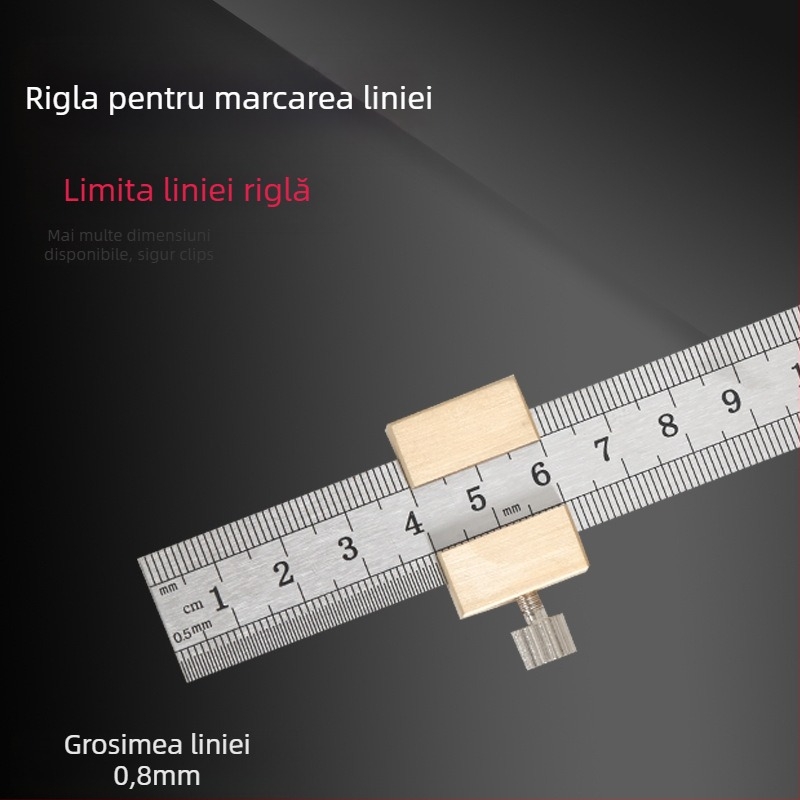 Riglă din oțel inoxidabil cu bloc de poziționare și limită – pentru tâmplărie, scară metrică și inci