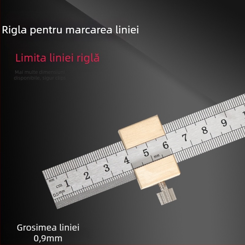 Riglă din oțel inoxidabil cu bloc de poziționare și limită – pentru tâmplărie, scară metrică și inci