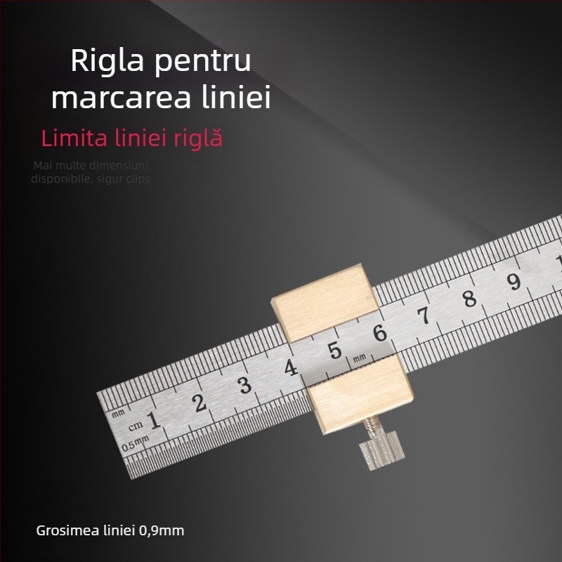 Riglă din oțel inoxidabil cu bloc de poziționare și limită – pentru tâmplărie, scară metrică și inci
