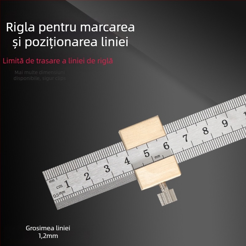 Riglă din oțel inoxidabil cu bloc de poziționare și limită – pentru tâmplărie, scară metrică și inci