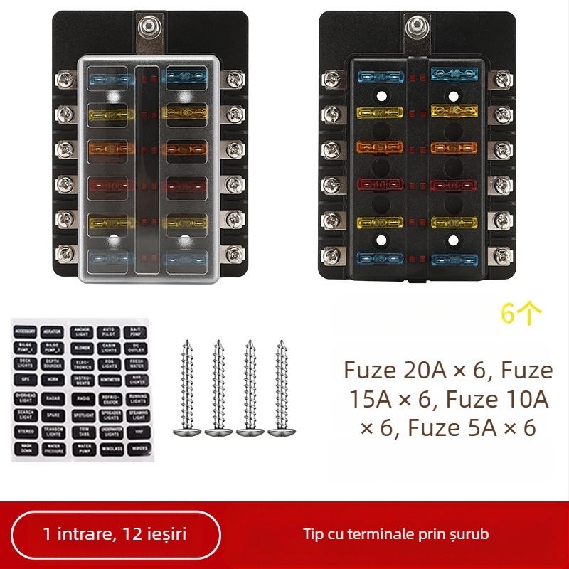 Baohe cutie de siguranțe cu 6 canale, independentă, cu polii pozitivi și negativi, pentru mașini, RV, off-road, SUV, camioane și autobuze; divizor de alimentare