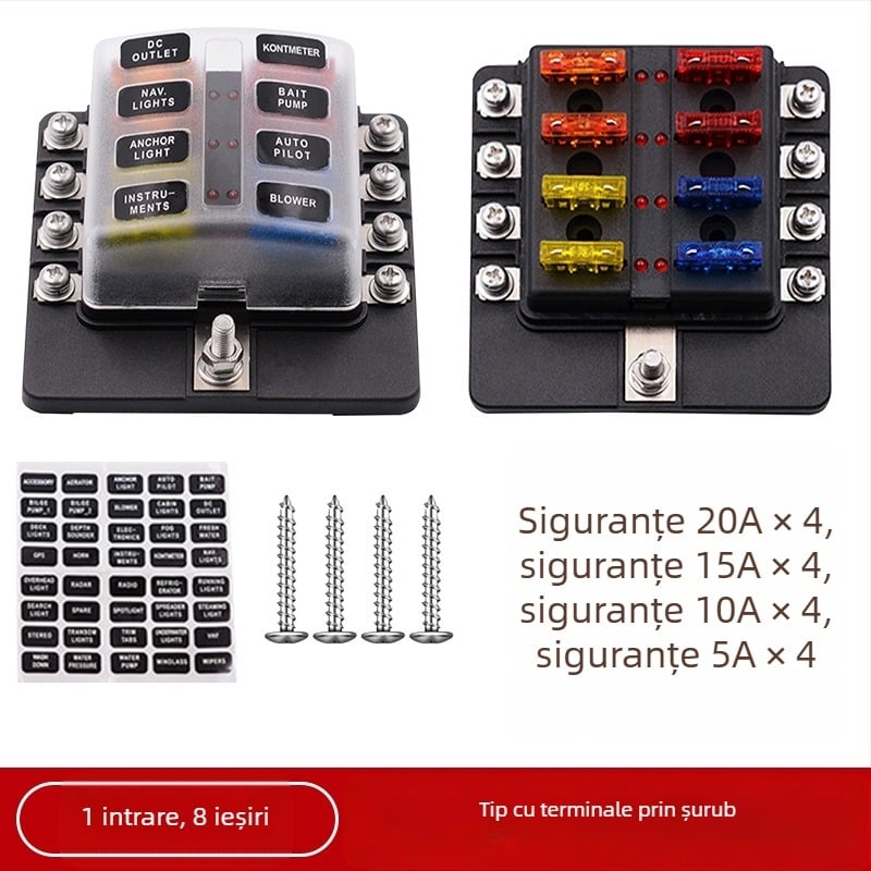 Baohe cutie de siguranțe cu 6 canale, independentă, cu polii pozitivi și negativi, pentru mașini, RV, off-road, SUV, camioane și autobuze; divizor de alimentare