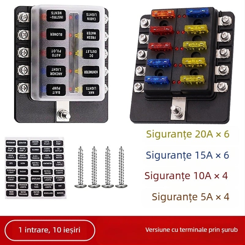 Baohe cutie de siguranțe cu 6 canale, independentă, cu polii pozitivi și negativi, pentru mașini, RV, off-road, SUV, camioane și autobuze; divizor de alimentare