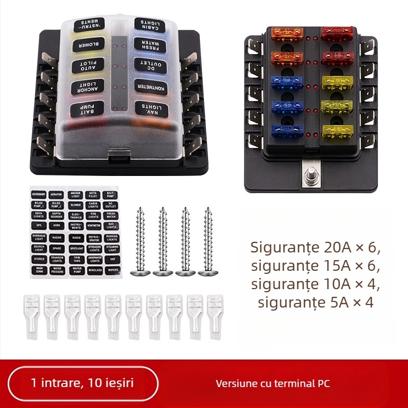 Baohe cutie de siguranțe cu 6 canale, independentă, cu polii pozitivi și negativi, pentru mașini, RV, off-road, SUV, camioane și autobuze; divizor de alimentare