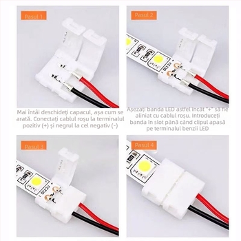 Conector pentru bandă LED fără sudură, cu clips de prindere și cap cristal, pe placă goală, tensiune redusă