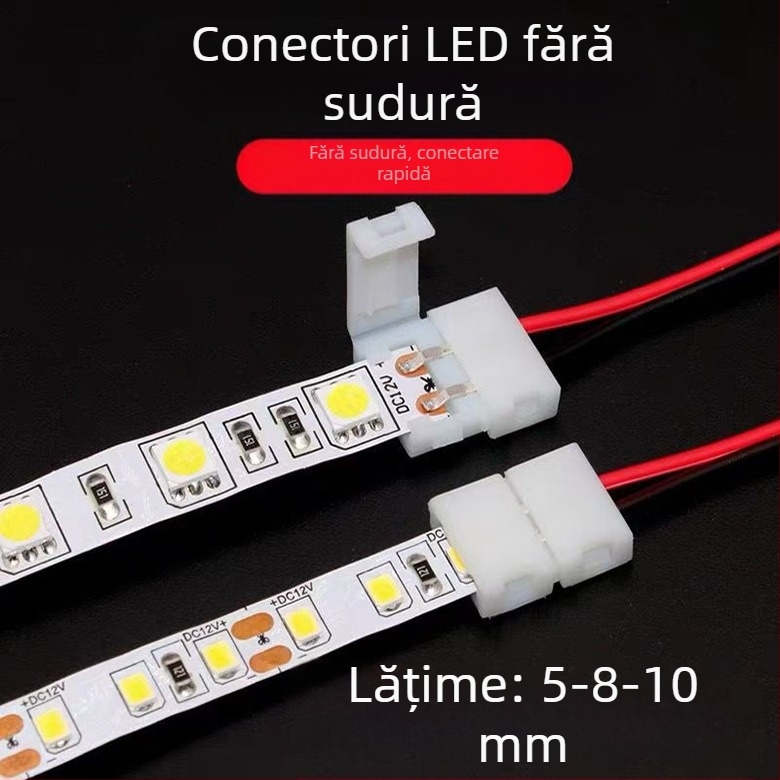 Conector pentru bandă LED fără sudură, cu clips de prindere și cap cristal, pe placă goală, tensiune redusă