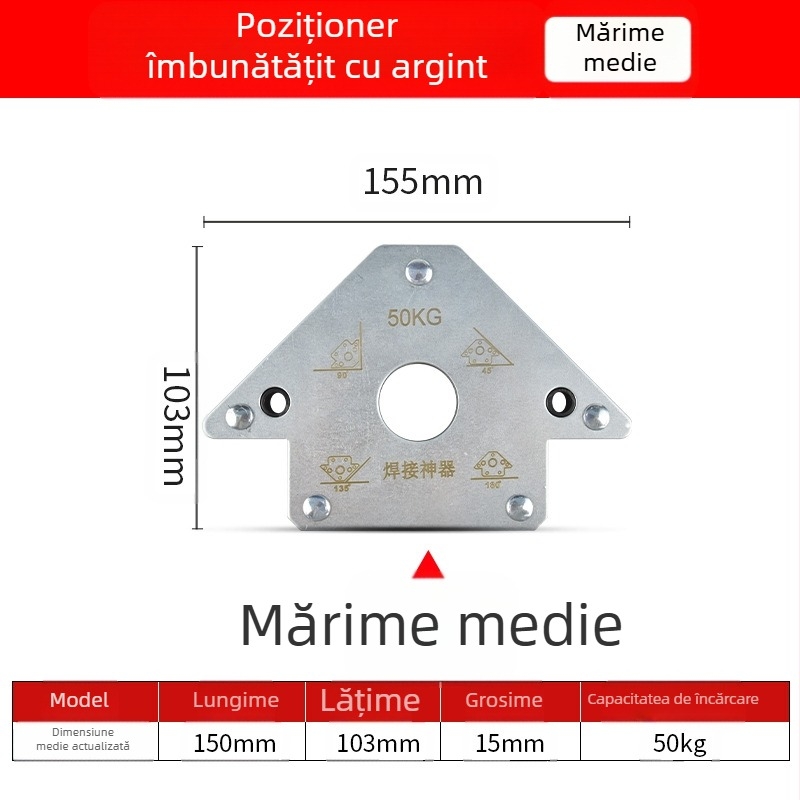 Pozitionator magnetic pentru sudură – ZHCY, oțel inoxidabil, unghi drept și unghiuri multiple, acționare manuală, alimentare automată