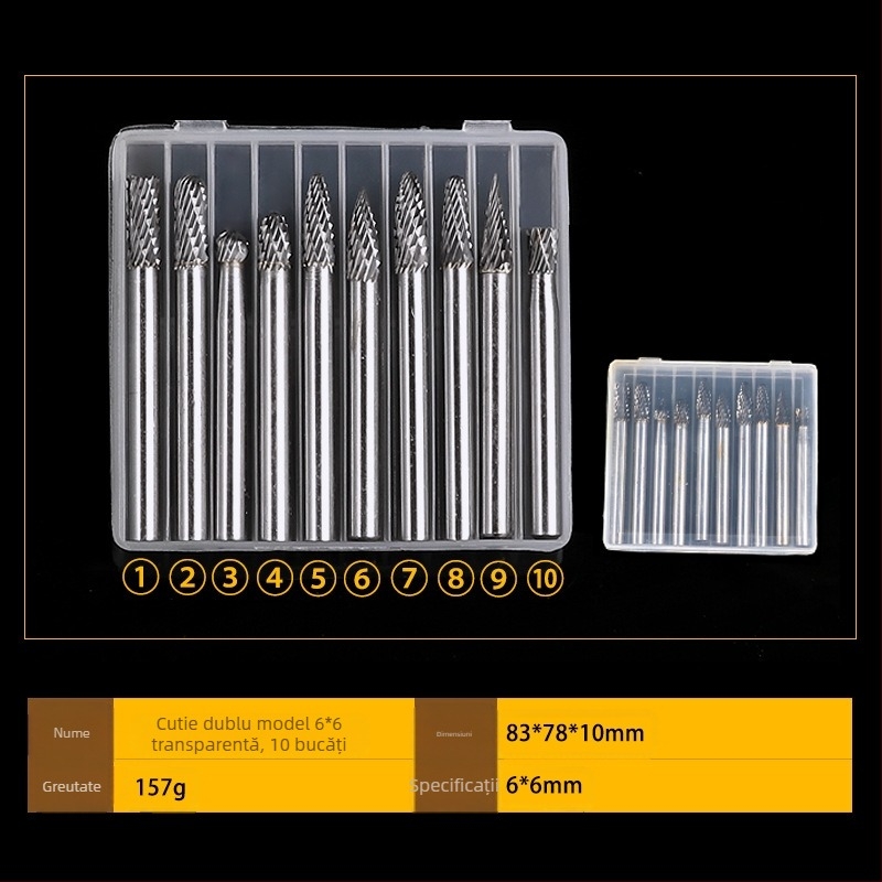 Set capete de șlefuit pentru prelucrarea lemnului – 10 bucăți, oțel-carbon, brand DZT/Dongzhe