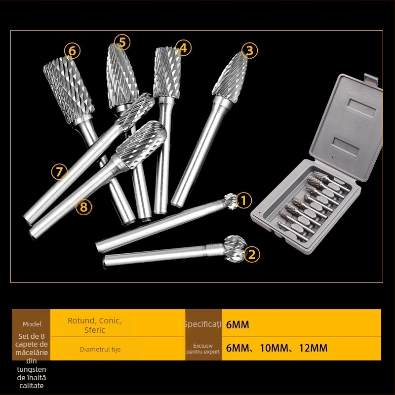 Set capete de șlefuit pentru prelucrarea lemnului – 10 bucăți, oțel-carbon, brand DZT/Dongzhe