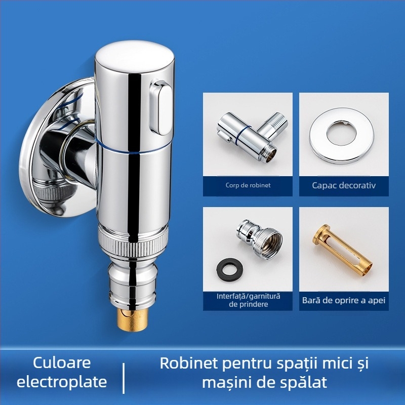 Robinet pentru mașina de spălat cu corp din cupru, ventil tip T, montaj filet, miez ceramic, 0–90°C