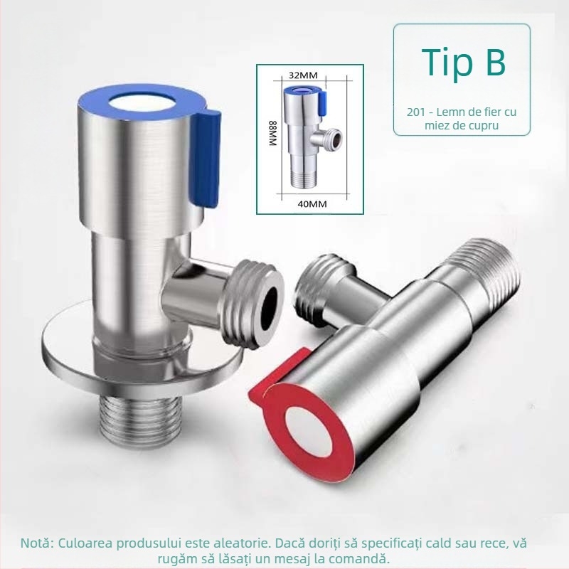 Ventil unghiular din oțel inoxidabil 304, cu trei căi, montaj în perete, pentru toaletă, boiler și robinet, presiune de lucru 0,8 MPa