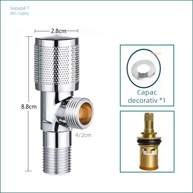 Ventil unghiular din oțel inoxidabil 304, cu trei căi, montaj în perete, pentru toaletă, boiler și robinet, presiune de lucru 0,8 MPa