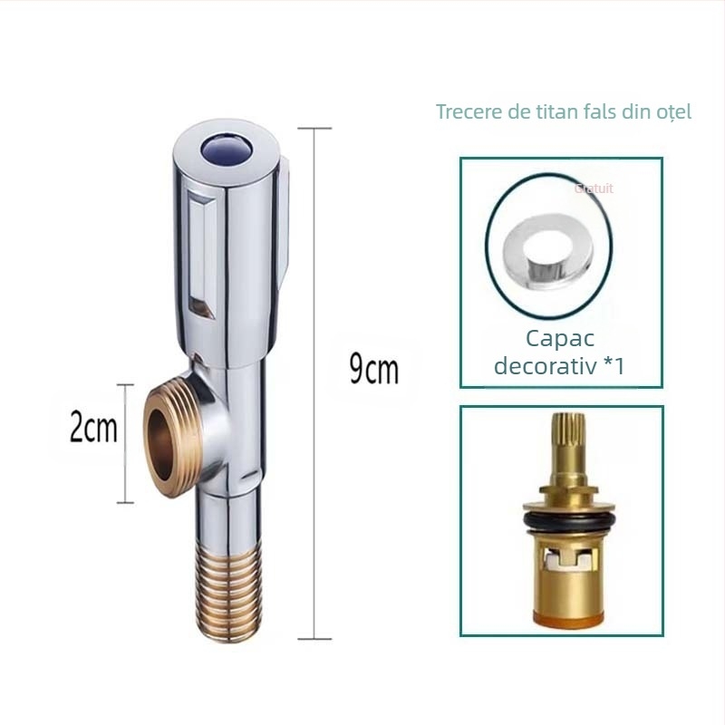 Ventil unghiular din oțel inoxidabil 304, cu trei căi, montaj în perete, pentru toaletă, boiler și robinet, presiune de lucru 0,8 MPa