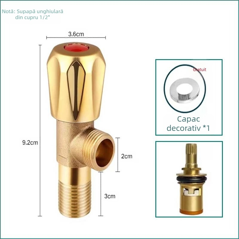 Ventil unghiular din oțel inoxidabil 304, cu trei căi, montaj în perete, pentru toaletă, boiler și robinet, presiune de lucru 0,8 MPa