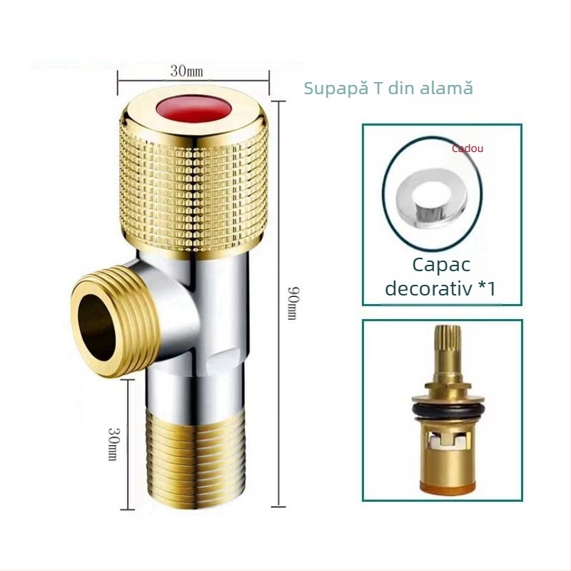 Ventil unghiular din oțel inoxidabil 304, cu trei căi, montaj în perete, pentru toaletă, boiler și robinet, presiune de lucru 0,8 MPa