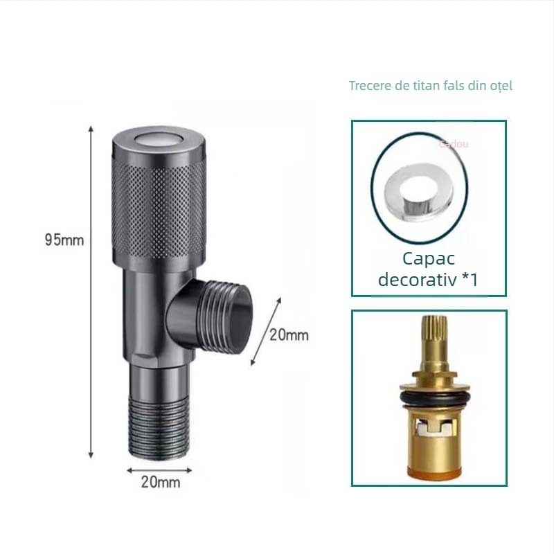 Ventil unghiular din oțel inoxidabil 304, cu trei căi, montaj în perete, pentru toaletă, boiler și robinet, presiune de lucru 0,8 MPa