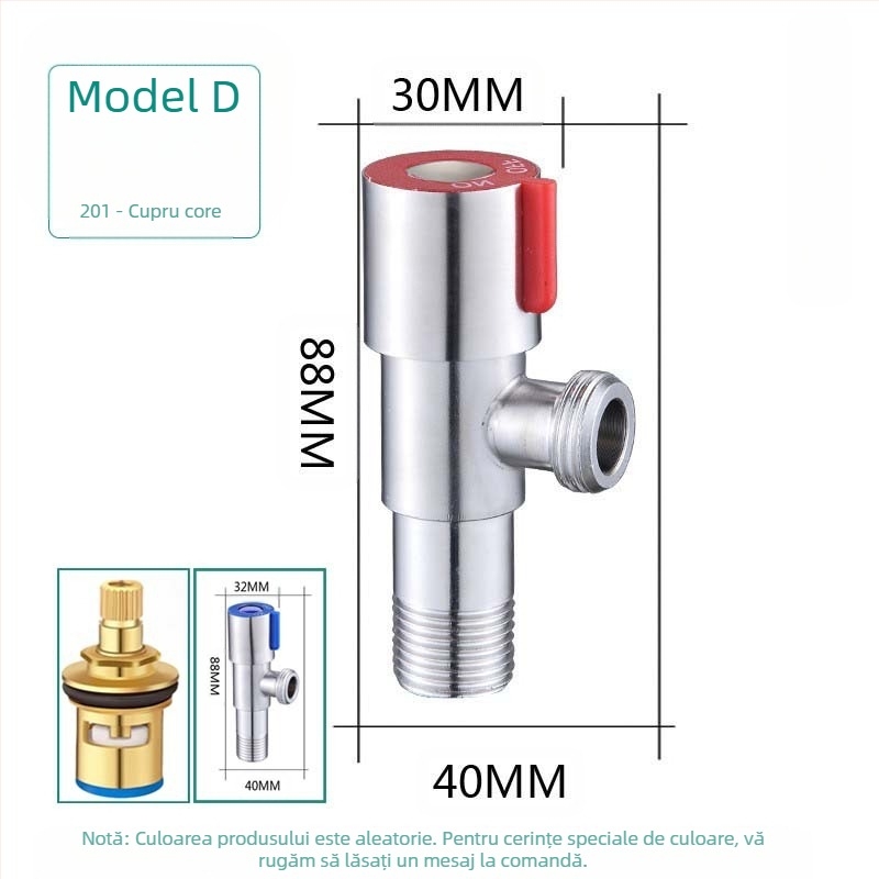 Ventil unghiular din oțel inoxidabil 304, cu trei căi, montaj în perete, pentru toaletă, boiler și robinet, presiune de lucru 0,8 MPa