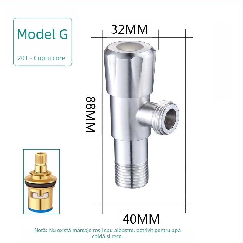 Ventil unghiular din oțel inoxidabil 304, cu trei căi, montaj în perete, pentru toaletă, boiler și robinet, presiune de lucru 0,8 MPa