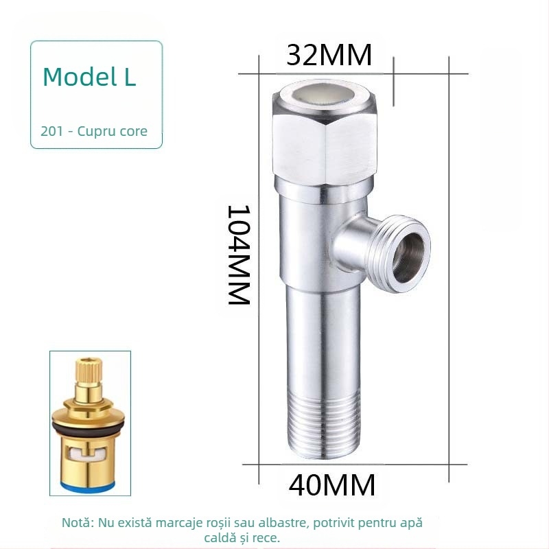 Ventil unghiular din oțel inoxidabil 304, cu trei căi, montaj în perete, pentru toaletă, boiler și robinet, presiune de lucru 0,8 MPa