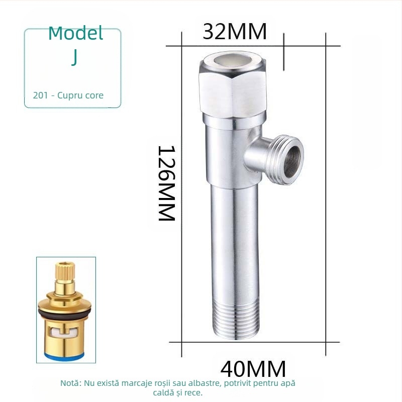 Ventil unghiular din oțel inoxidabil 304, cu trei căi, montaj în perete, pentru toaletă, boiler și robinet, presiune de lucru 0,8 MPa