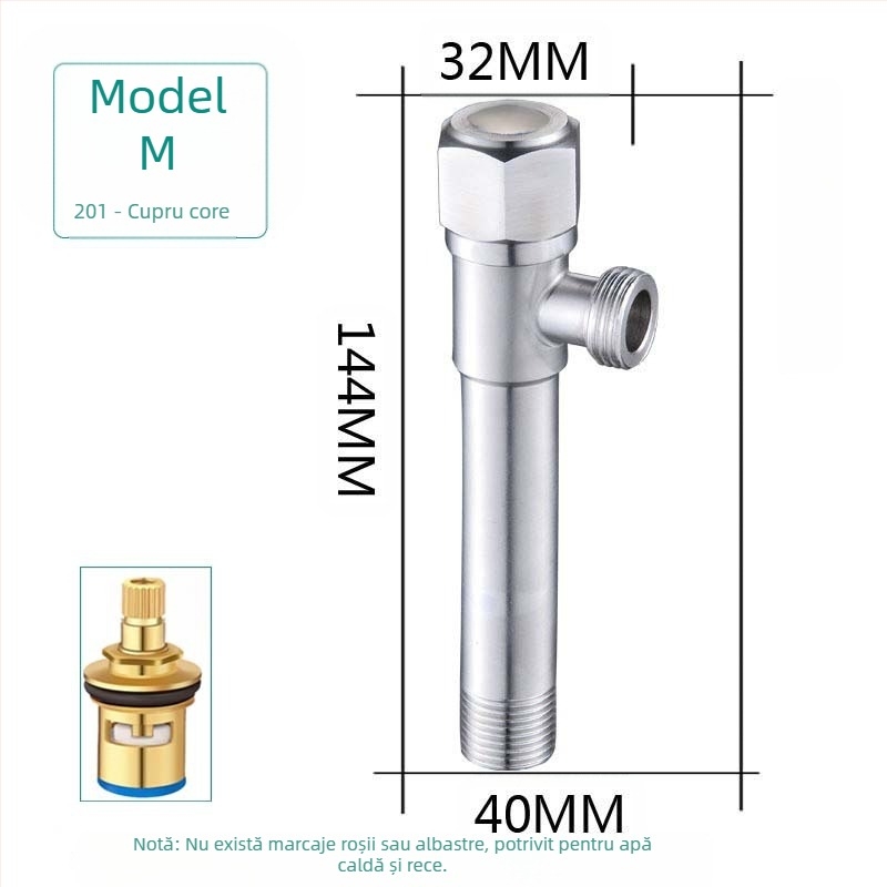 Ventil unghiular din oțel inoxidabil 304, cu trei căi, montaj în perete, pentru toaletă, boiler și robinet, presiune de lucru 0,8 MPa