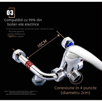 Valvă electrică de amestec pentru boiler — accesoriu pentru duș cu montaj în formă de U, model 88543, stil simplitate modernă