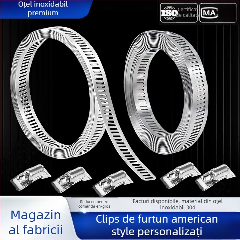 Bandă pentru gât din oțel inoxidabil 304, cu gaură prin, DIY-friendly, diametru de prindere reglabil, Mingshi