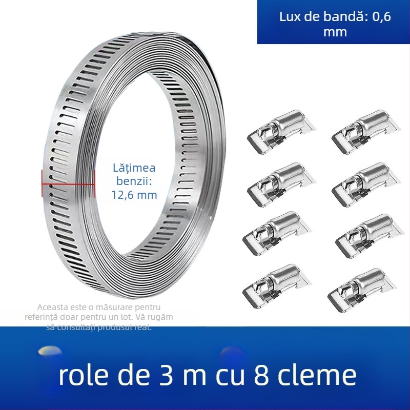 Bandă pentru gât din oțel inoxidabil 304, cu gaură prin, DIY-friendly, diametru de prindere reglabil, Mingshi