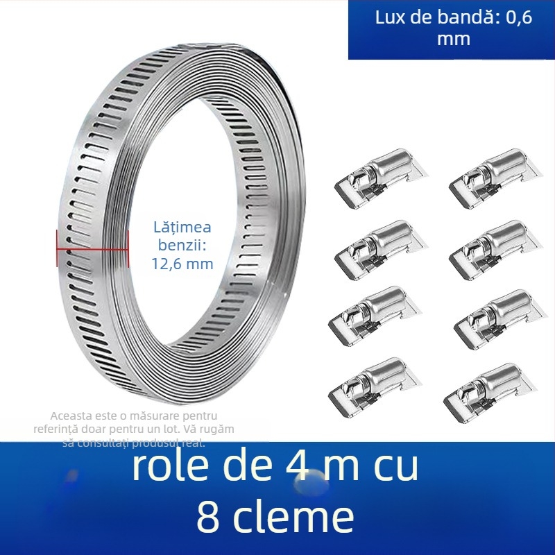 Bandă pentru gât din oțel inoxidabil 304, cu gaură prin, DIY-friendly, diametru de prindere reglabil, Mingshi