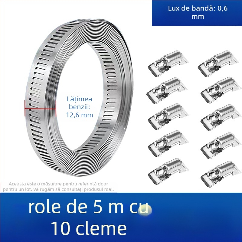 Bandă pentru gât din oțel inoxidabil 304, cu gaură prin, DIY-friendly, diametru de prindere reglabil, Mingshi