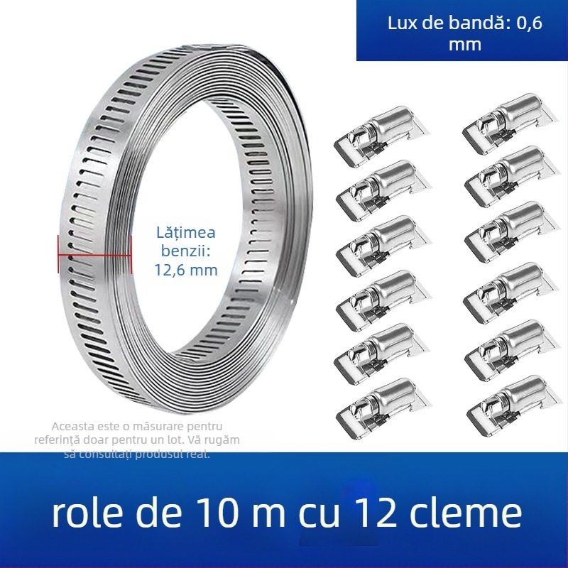 Bandă pentru gât din oțel inoxidabil 304, cu gaură prin, DIY-friendly, diametru de prindere reglabil, Mingshi