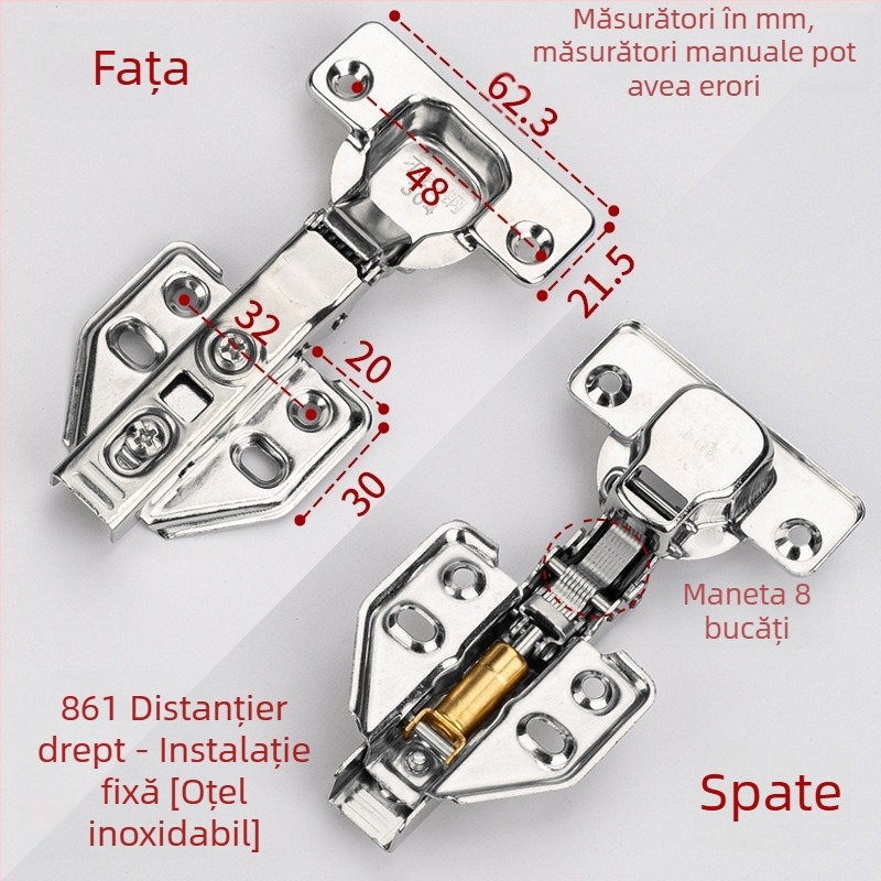 Leyoujia Plăcuță de montaj pentru balama de ușă de dulap – oțel inoxidabil, finisaj periat