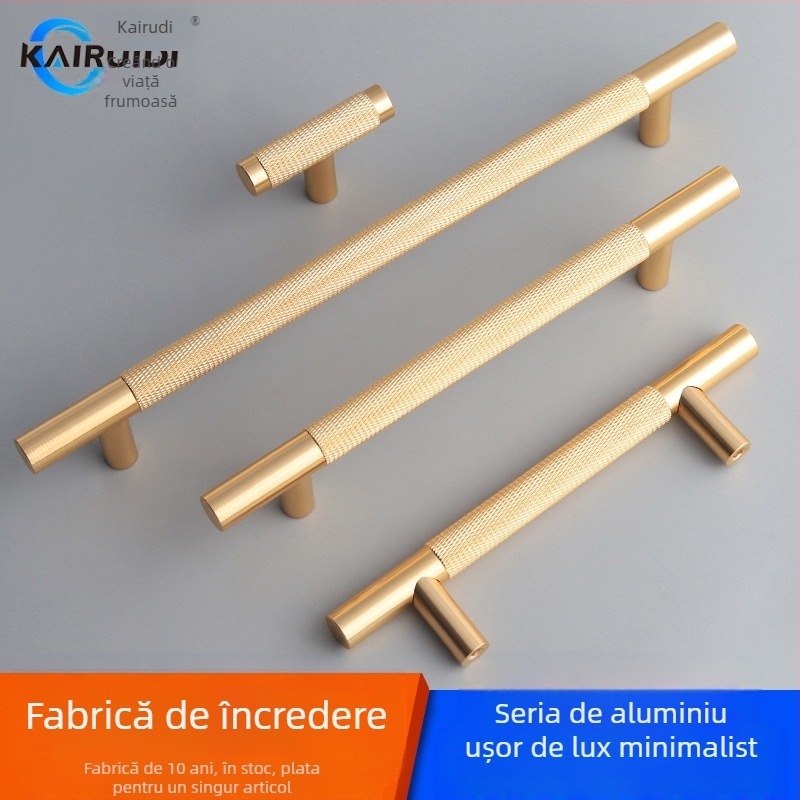 Mâner pentru ușă garderobă și dulap, aliaj de aluminiu, finisaj electroplacat, model 9005, brand Kairuiti, stil modern minimalist, lux discret
