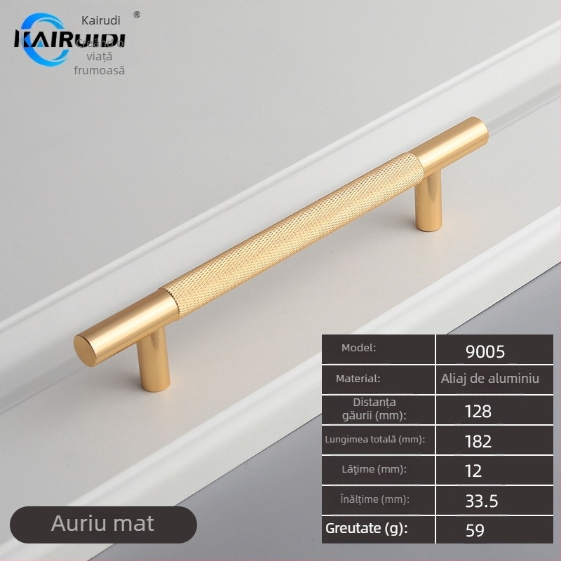 Mâner pentru ușă garderobă și dulap, aliaj de aluminiu, finisaj electroplacat, model 9005, brand Kairuiti, stil modern minimalist, lux discret