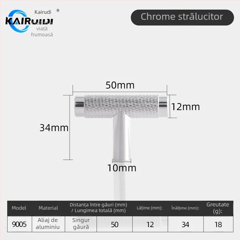 Mâner pentru ușă garderobă și dulap, aliaj de aluminiu, finisaj electroplacat, model 9005, brand Kairuiti, stil modern minimalist, lux discret
