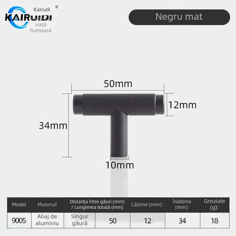 Mâner pentru ușă garderobă și dulap, aliaj de aluminiu, finisaj electroplacat, model 9005, brand Kairuiti, stil modern minimalist, lux discret