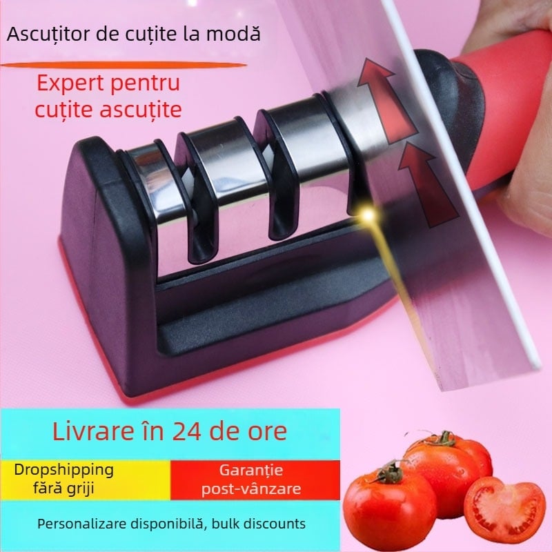 Ascuțitor de cuțite - oțel inoxidabil, ascuțire în trei etape, ustensilă de bucătărie portabilă, design modern, lansare 2019