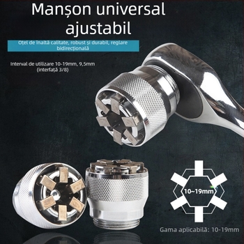 Cheie tor cu funcții multiple, cu ratchet rapid, capete duble și suporți reglabil (format metric, oțel unelte, cromat)