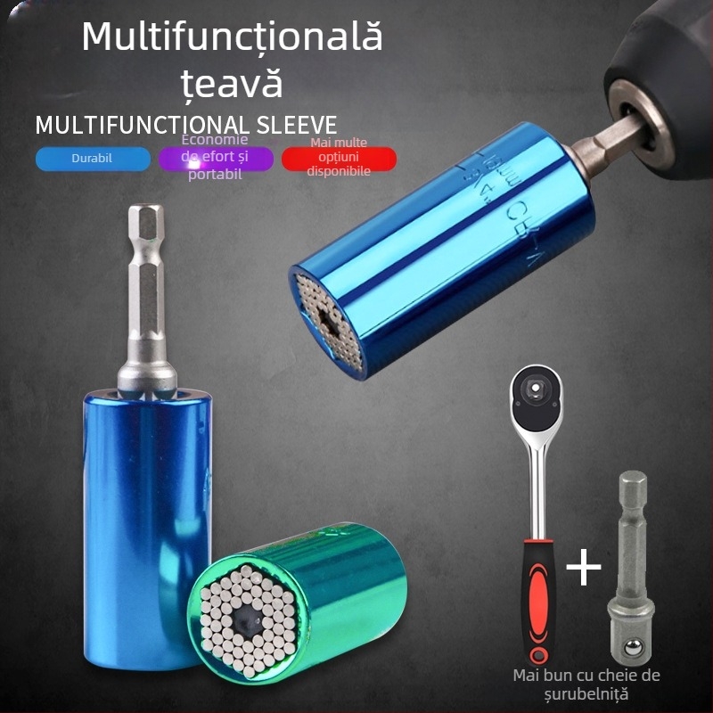 Cheie tor cu funcții multiple, cu ratchet rapid, capete duble și suporți reglabil (format metric, oțel unelte, cromat)