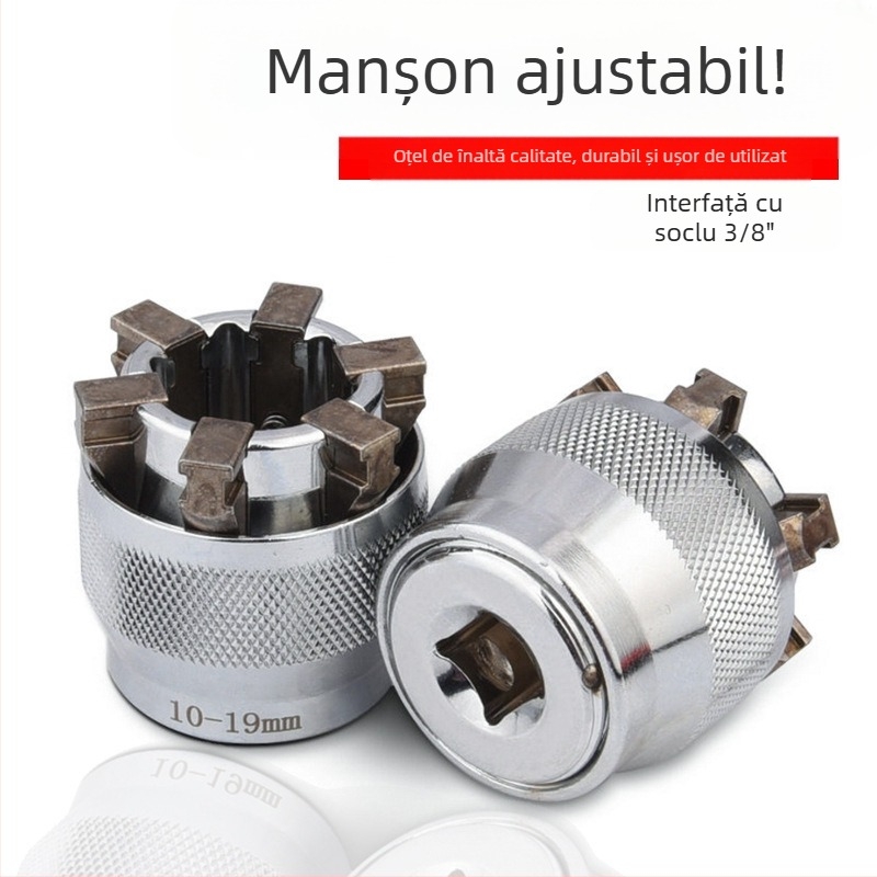 Cheie tor cu funcții multiple, cu ratchet rapid, capete duble și suporți reglabil (format metric, oțel unelte, cromat)