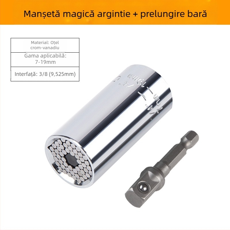 Cheie tor cu funcții multiple, cu ratchet rapid, capete duble și suporți reglabil (format metric, oțel unelte, cromat)