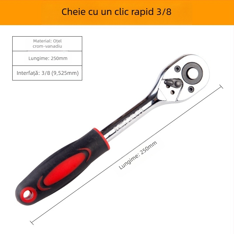Cheie tor cu funcții multiple, cu ratchet rapid, capete duble și suporți reglabil (format metric, oțel unelte, cromat)