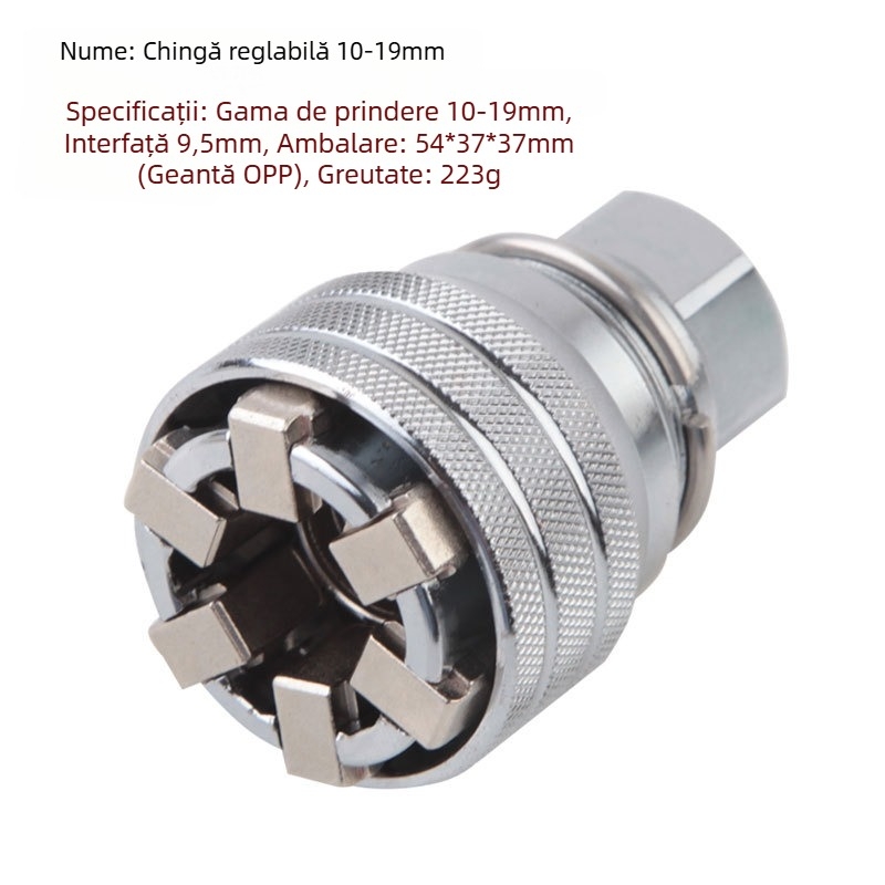 Cheie tor cu funcții multiple, cu ratchet rapid, capete duble și suporți reglabil (format metric, oțel unelte, cromat)