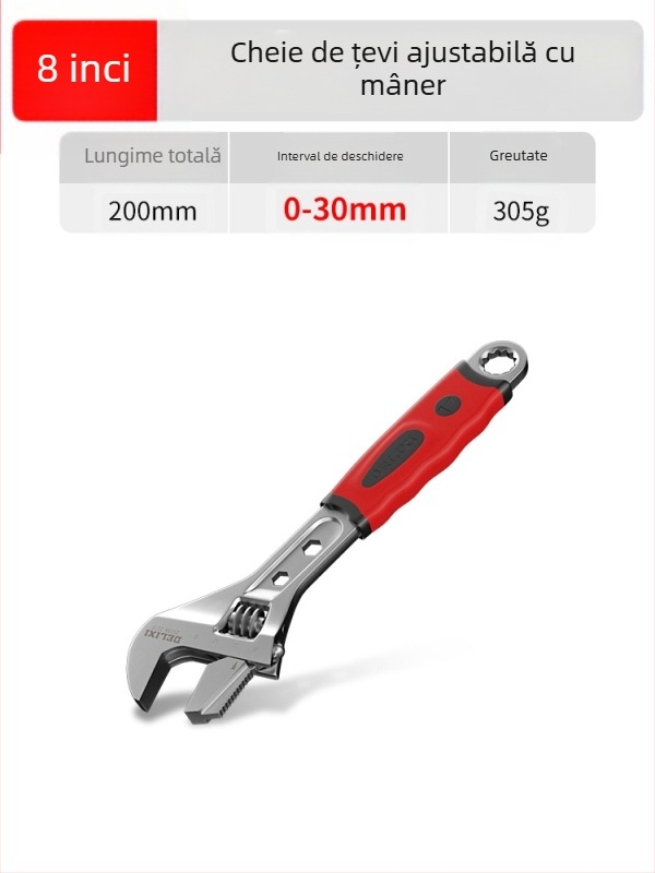 Cheie reglabilă cu deschidere mare, unealtă manuală multifuncțională, oțel crom-vanadiu