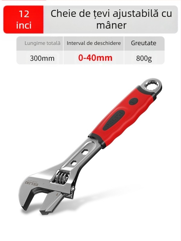 Cheie reglabilă cu deschidere mare, unealtă manuală multifuncțională, oțel crom-vanadiu