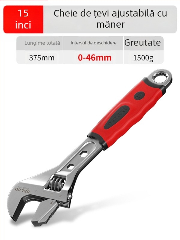 Cheie reglabilă cu deschidere mare, unealtă manuală multifuncțională, oțel crom-vanadiu