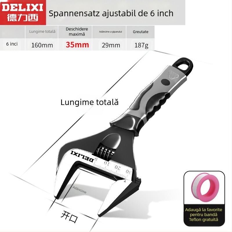 Cheie reglabilă cu deschidere mare, unealtă manuală multifuncțională, oțel crom-vanadiu