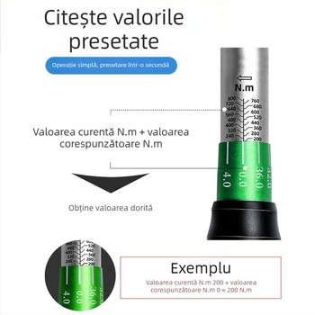 Set cheie dinamometrică cu rachetă, 8 piese, oțel crom-vanadiu, finisaj lucios, precizie ±3